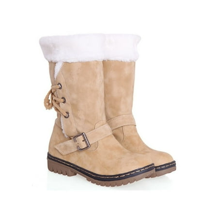 Women's Winter Boots Snow Fur Warm Insulated Waterproof Midi Calf Ski Shoes