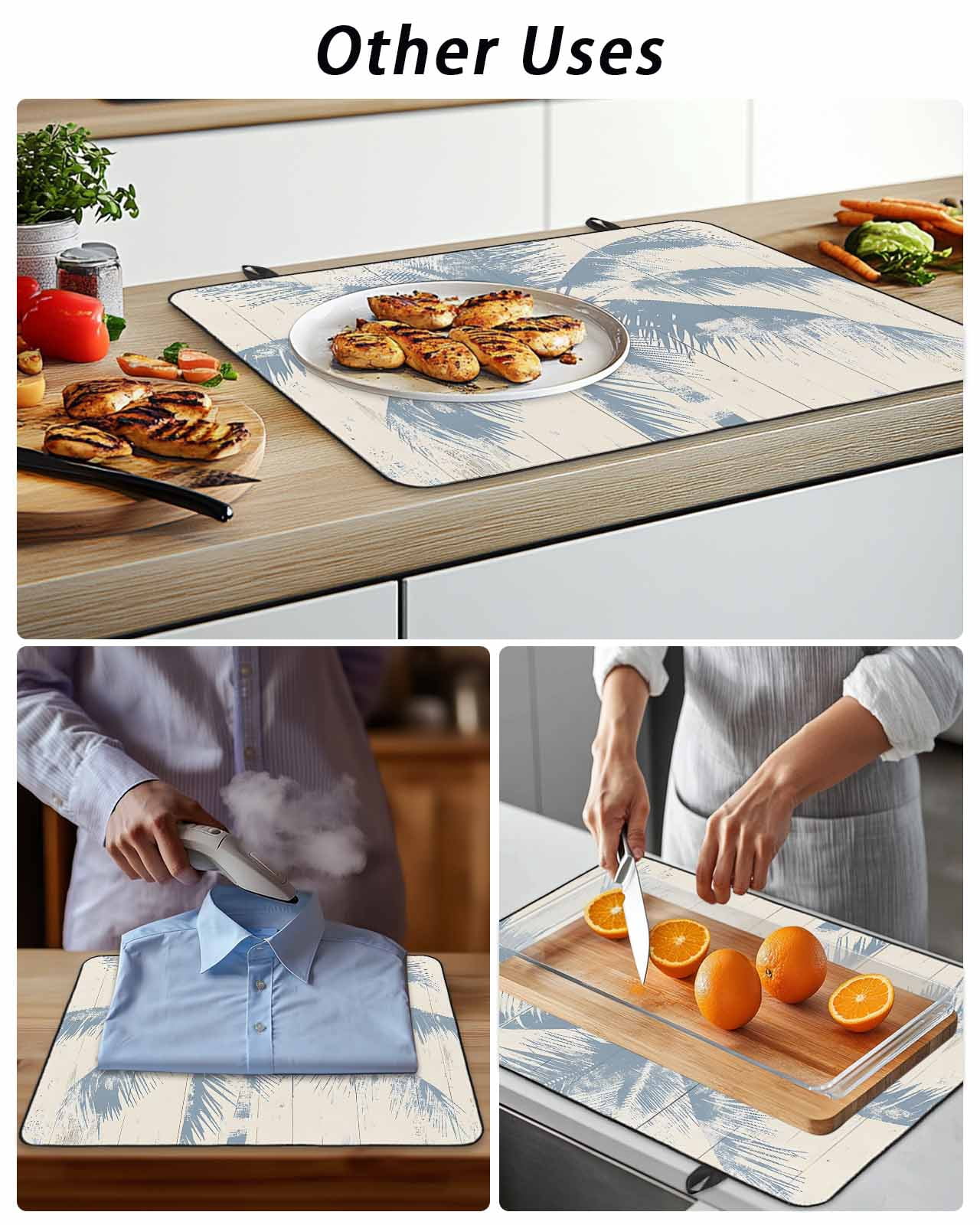 Stove Top Covers for Electric Stove, Blue Palm Tree Glass Stovetop Cover Protector, Coastal Summer Wooden Induction Cooktop Protector Oven Mat for Kitchen Countertop 36"x21"