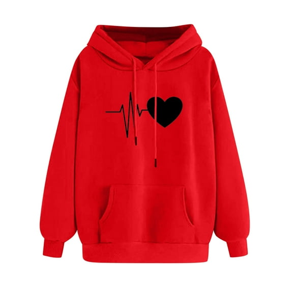 Dezsed Womens Oversized Hoodies Fleece Sweatshirts Casual Long Sleeve Print Hooded Sweatshirt Tops with Pocket A-Red XXL