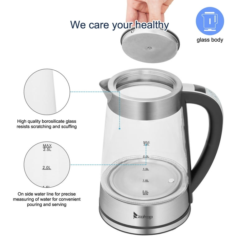 Electric Kettle with Temperature Control, 2 L/1200W Glass Electric