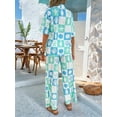 thumbnail image 2 of Women'S Short Sleeve Button Down Shirt Printed Tops Lounge Shorts Summer Beach Tracksuit 2 Pcs Set Checkerboard M, 2 of 8