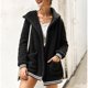 thumbnail image 2 of Chaqueta borrosa de manga larga para mujer, diseño de bolsillo largo de invierno, abrigo cálido con capucha para mujer, para fiesta, compras informales, negro S, 2 of 6