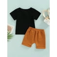 thumbnail image 4 of Seyurigaoka 2 Pieces Infant Baby Boys Summer Outfits, Solid Color Round Neck Short Sleeve T-Shirts Tops + Elastic Waist Shorts Set, 4 of 8