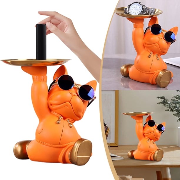 Amazon Personalizado Entrada Creativa Bulldog Clave Almacenamiento Adorno Porche Zapatero Bandeja Almacenamiento Lujo Sala Puerta (Naranja)