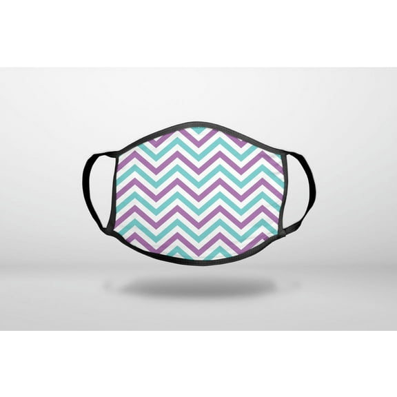 Purple Teal Chevron Stripes - 3-Ply Reusable Soft Cloth Face Covering, Unisex, Cotton Inner Layer