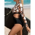 thumbnail image 3 of BeautyIn Womens One Piece Swimsuit Retro Floral Mesh Cut Out Rash Guard Swimwear, 3 of 6