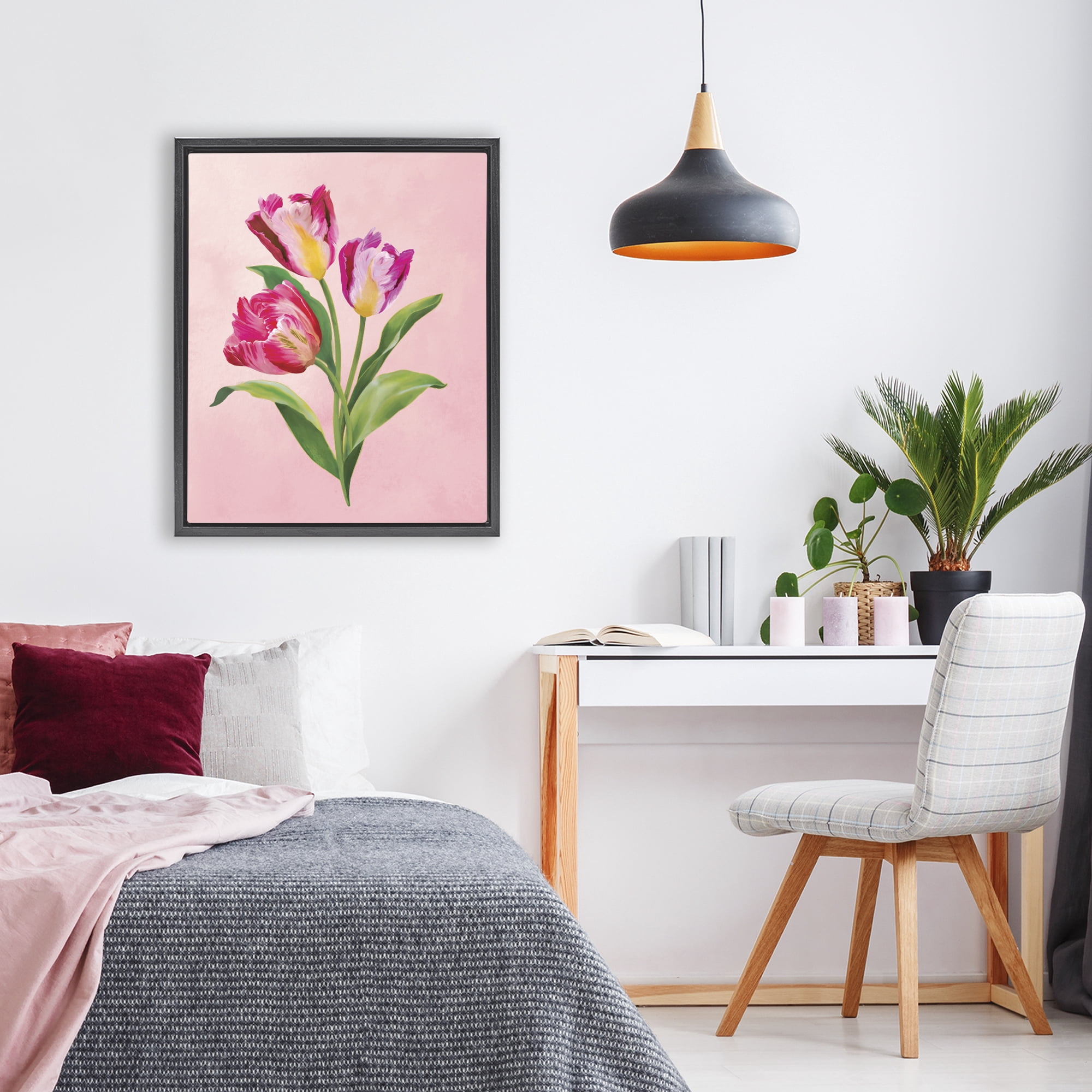 Stupell Industries Vibrant Magenta Tulips Black Framed Floater Canvas Wall Art, design by Diane Neukirch