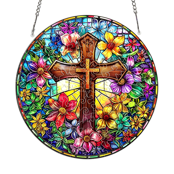 ACDANC Acrylic Jigsaw Puzzle Suncatcher 83 Pieces- Cross,Diy Acrylic Puzzle Sun Catcher,Window&Garden Decor,Unique Gifts for Mom,Women,Wife,Sisters,Aunt,Besties 7.4In