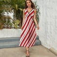 thumbnail image 3 of Red White Christmas Candy Cane Womens Night Club Maxi Dress V Neck Sleeveless Bohemia Long Dresses, 3 of 9