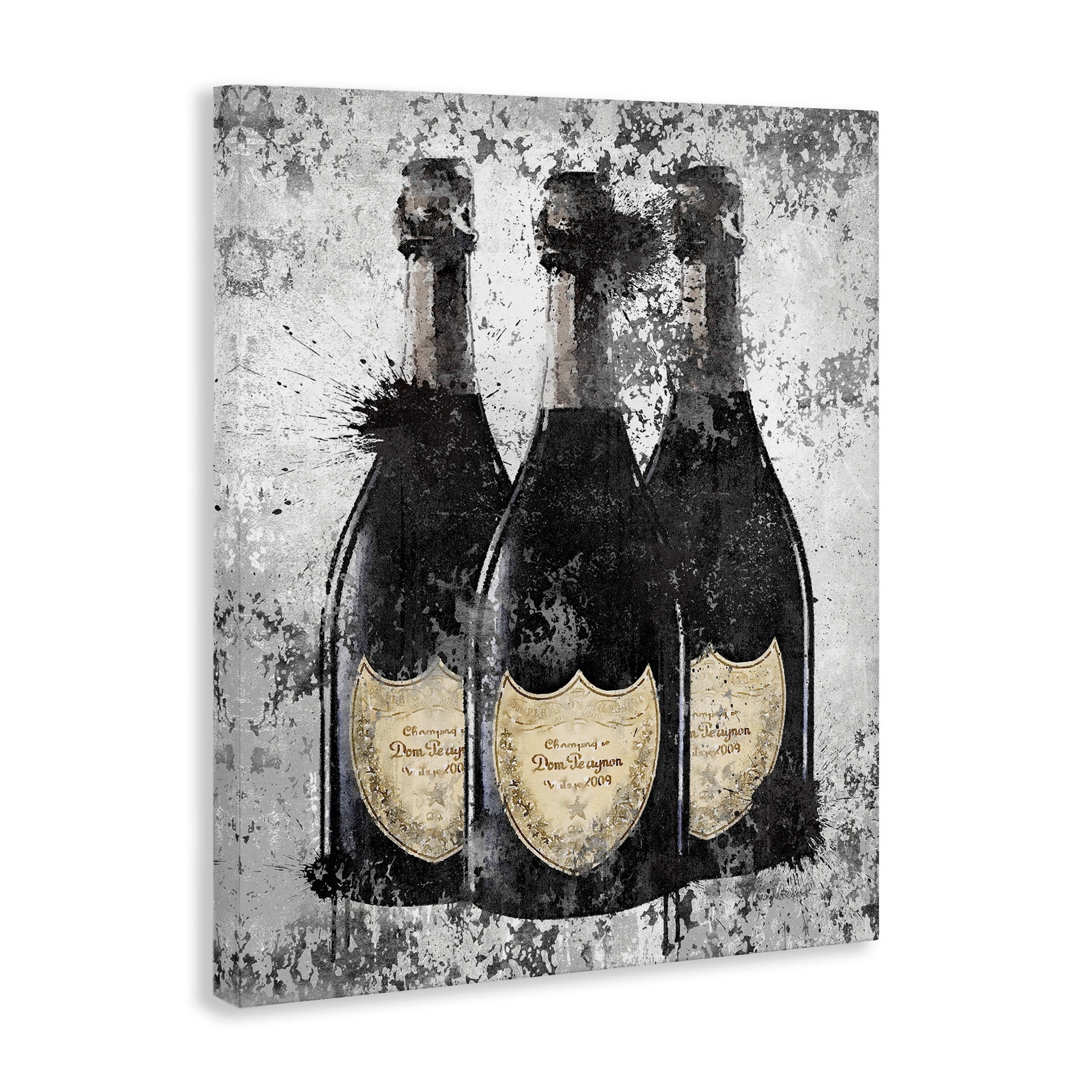 Stupell Industries Champagne Bottles Grey Gold Ink Illustration Canvas Wall Art by Amanda Greenwood