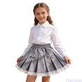 thumbnail image 2 of Fozruso Girls Lace Bowknot Pleated Mini Skirt Elegant Formal A Line Short Skirt Back to School Outfits(Gray), 2 of 6