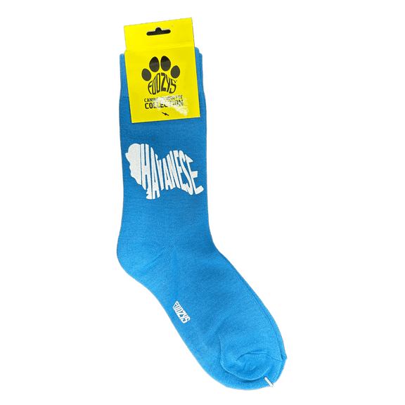 Novelty Crew Socks with Silhouette Havanese Dog Print, One Size Fits Most Women, Men, Funny, Cute Gift Idea for Dog Lovers, Comfortable, Stylish, Perfect for Daily Wear, Blue