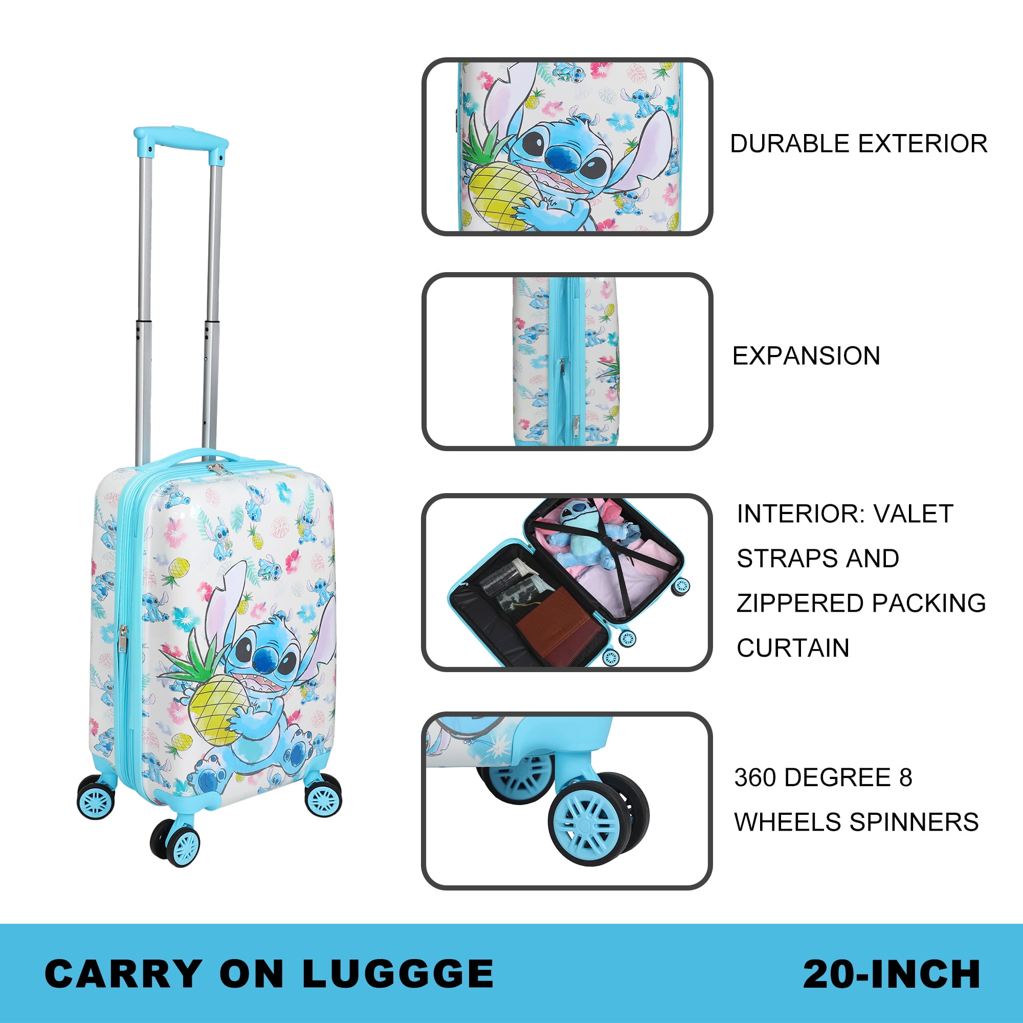 Lilo & Stitch Stitch With Pineapple 20" White Carry-On Luggage-OSFA