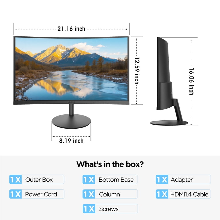 KOORUI 23.6 inch Curved Gaming Monitor, FHD 1080P 60Hz Wide PC