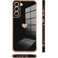 thumbnail image 4 of Compatible with Samsung Galaxy S22 5G Case Love Heart Plating Electroplate Luxury Elegant Case Camera Protector Soft TPU Shockproof Protective Corner Back Cover Galaxy S22 5G Case -Black, 4 of 11