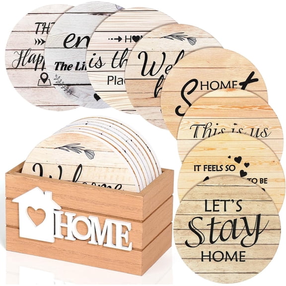 8PC  House Warming Gifts for Home Decoration, Wood Farmhouse Coasters , Drink Coasters for Housewarming Gifts, Coffee Table Decor, Home Decor