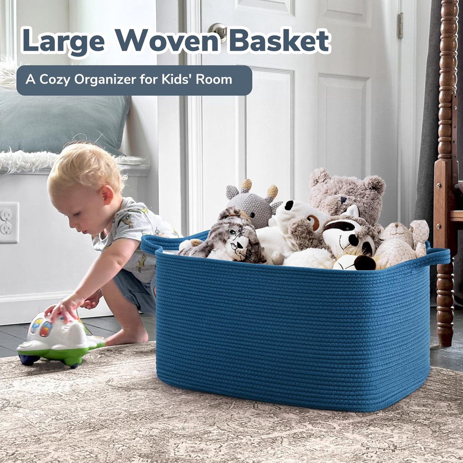 PrimeCook Shop Large Blanket Basket, Storage Baskets for Organizing, Rectangle Woven Basket for Clothes, Towels, Toy Baskets Storage Kids, 21.6" x 14.9" x 11.8"