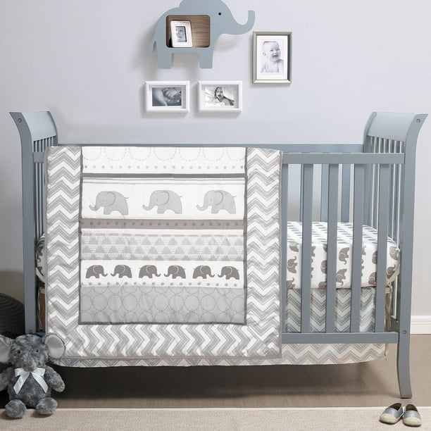 Elephant Walk 5 Piece Jungle Geometric Chevron Grey Crib Bedding