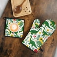 thumbnail image 5 of Cute Dinosaur Pattern Kitchen Oven Mitt and Pot Holder Sets 2 Pcs for Baking, Cooking and Grilling, Heat Resistant Up To 392 °F, 5 of 7