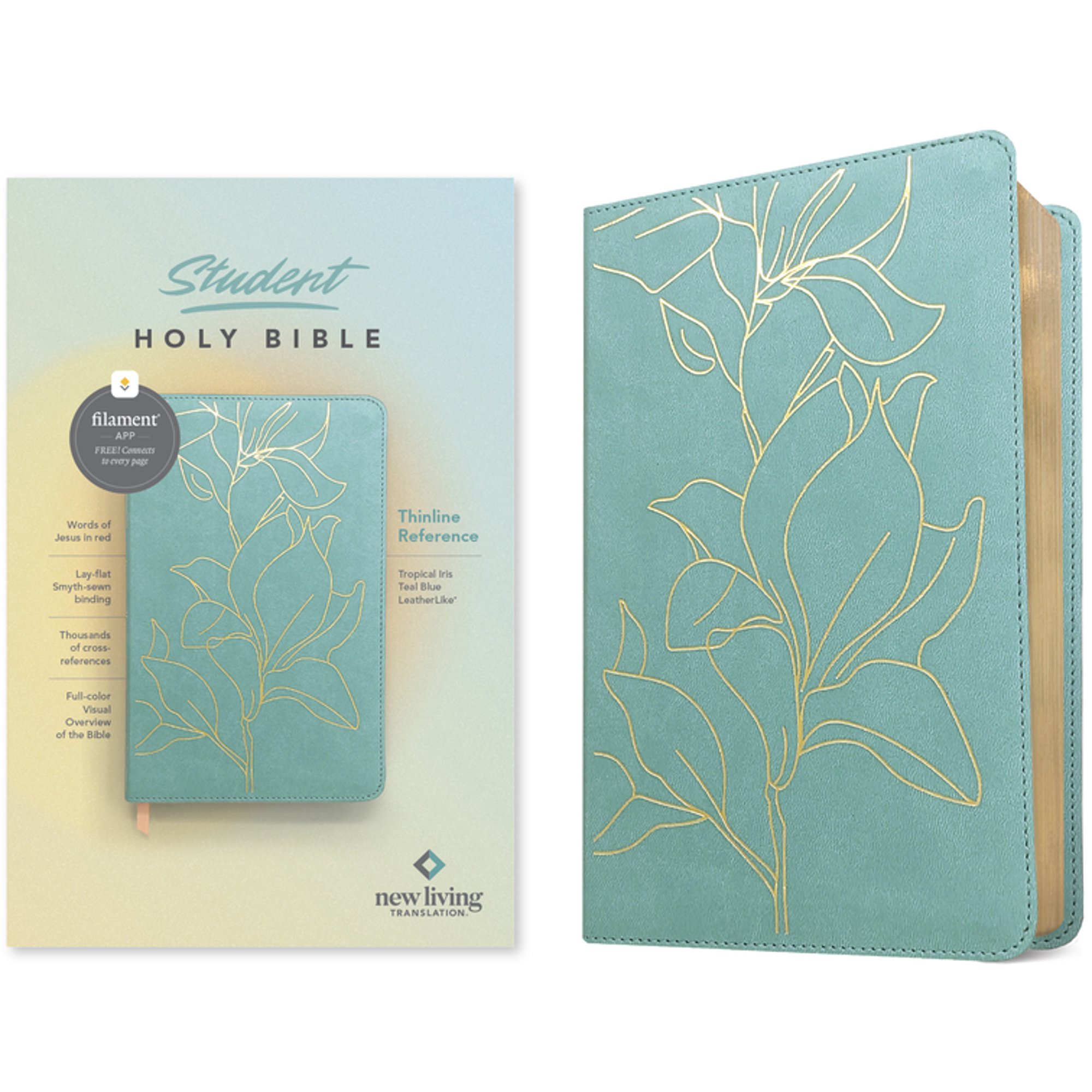 NLT Student Bible, Thinline Reference, Filament Enabled (Leatherlike, Tropical Iris Teal Blue, Red Letter), (Hardcover)