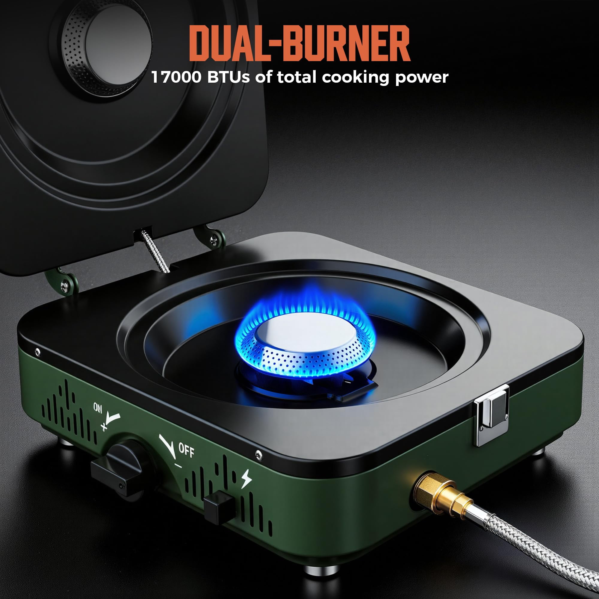 BIG HORN OUTDOORS Portable Propane Camping Stove, 2 Burner Foldable Gas Stove with Frying Pan & Carry Bag