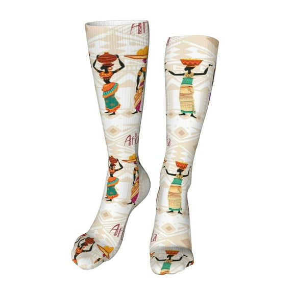 Honeii Black African Woman Print Calf Socks Sports Socks Seamless Toe, Trouser Socks,Knee High Long Socks for Women and Men-One Size