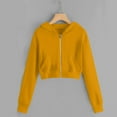 thumbnail image 2 of HomeDM Girls Long Sleeve Sweatshirts - Kids Crop Full Zip Up Hoodies Tops Solid Color Hooded Pullover Sweatshirts for Kids Girls - Yellow/9-10 Years, 2 of 9