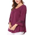 thumbnail image 5 of Unique Bargains Juniors' Plus Size Crochet Panel Kimono Raglan Sleeves Ruched Front Top Purple 4X, 5 of 7