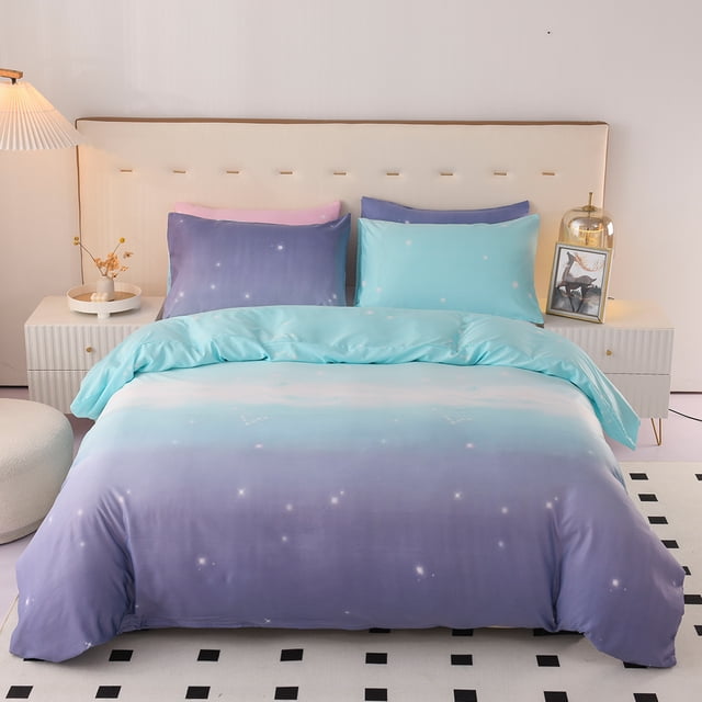 Pink Heart Duvet Cover Set Bedding Set 3PCS Microfiber Love & Stripe Pattern Reversible Quilt Cover Zipper with 2 Pillow Cases