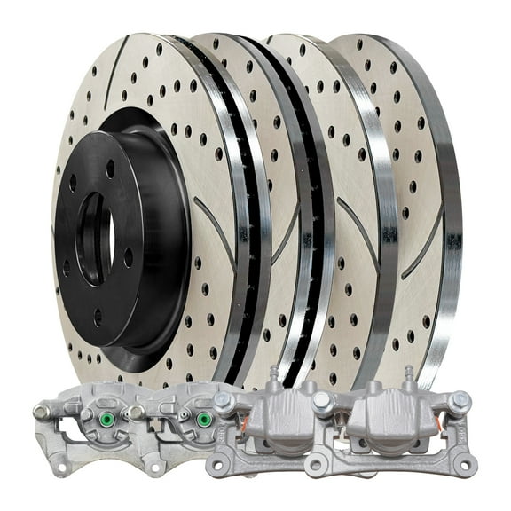 AutoShack Front & Rear Drilled & Slotted Brake Rotors Calipers | Replacement for 2007-2013 Mitsubishi Outlander 2.4L 3.0L V6 AWD FWD | E-Coated | 8-PC Brake Kit | ShadowGuard