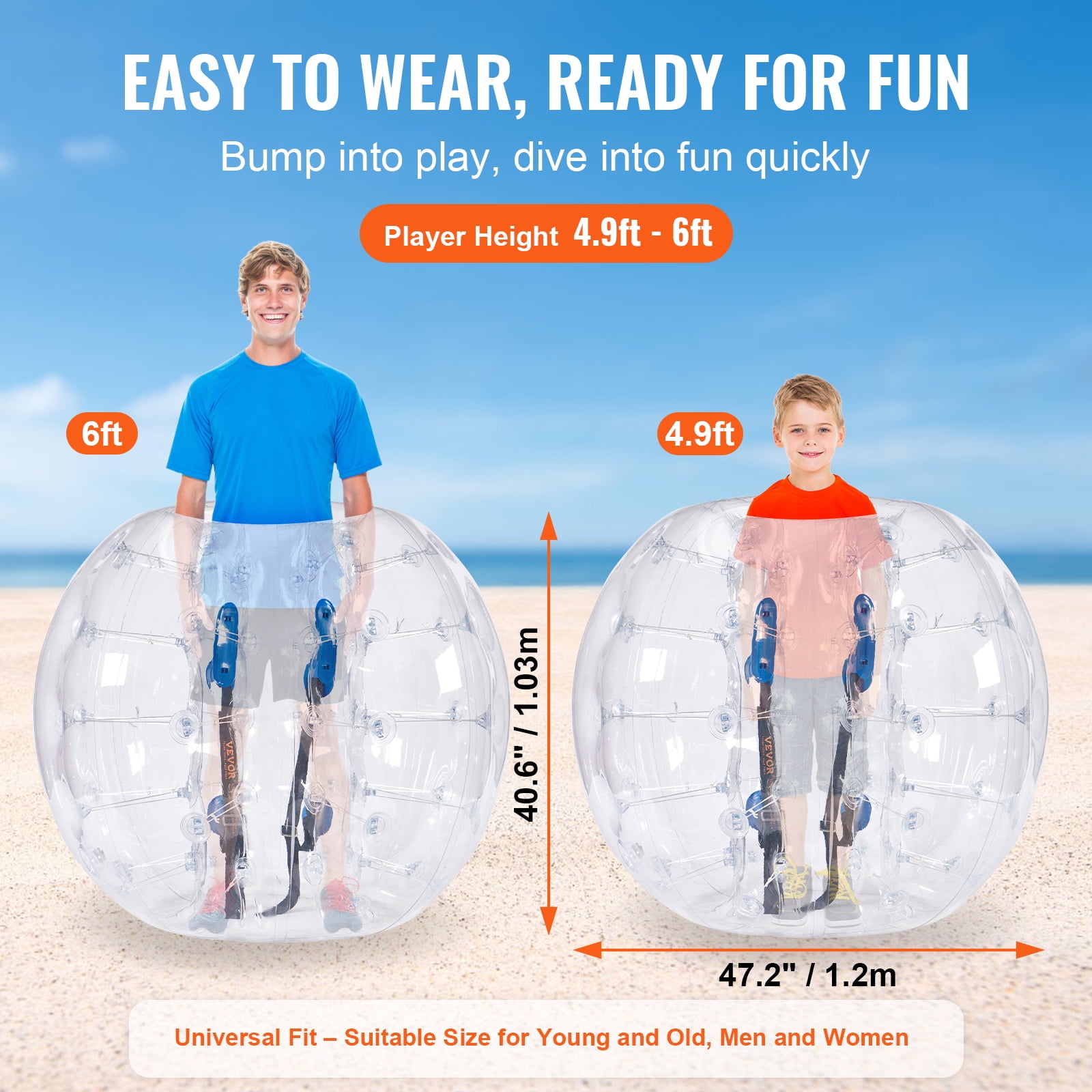 KFFKFF Inflatable Bumper Ball 1-Pack 4FT/1.2M PVC Sumo Zorb Ball for Teen & Adult