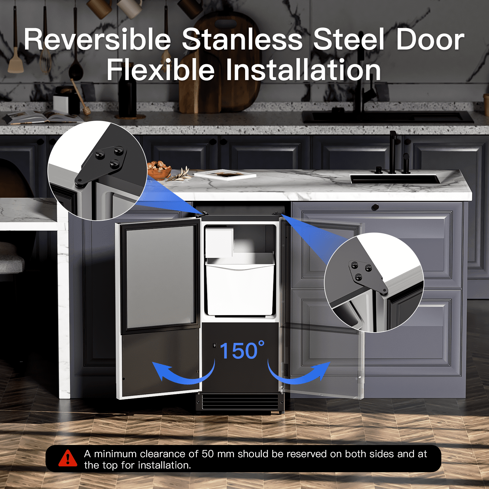 RIOXC 15" W Drainless Under Counter Ice Maker with 22LBS Storage Bin, Crescent Ice, Free Standing Built-in Ice Maker for Residential Commercial Use, No Drain Required, ETL Approved