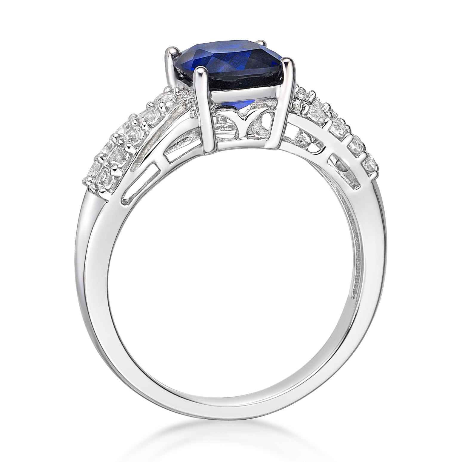 Jay Heart Designs 925 Sterling Silver Created Sapphire and Created White Sapphire Ring