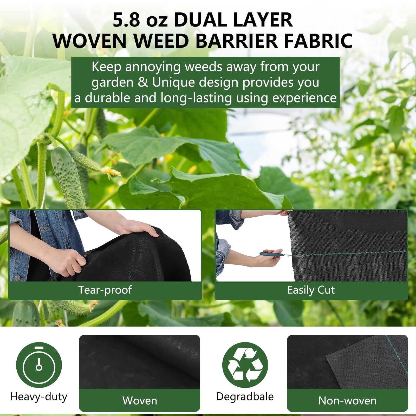 EastVita 4x100ft Weed Barrier Fabric 5.8oz Premium Landscape Fabric for Garden Lawn Driveway Outdoor Weed Control Durable Weed Fabric with High Permeability