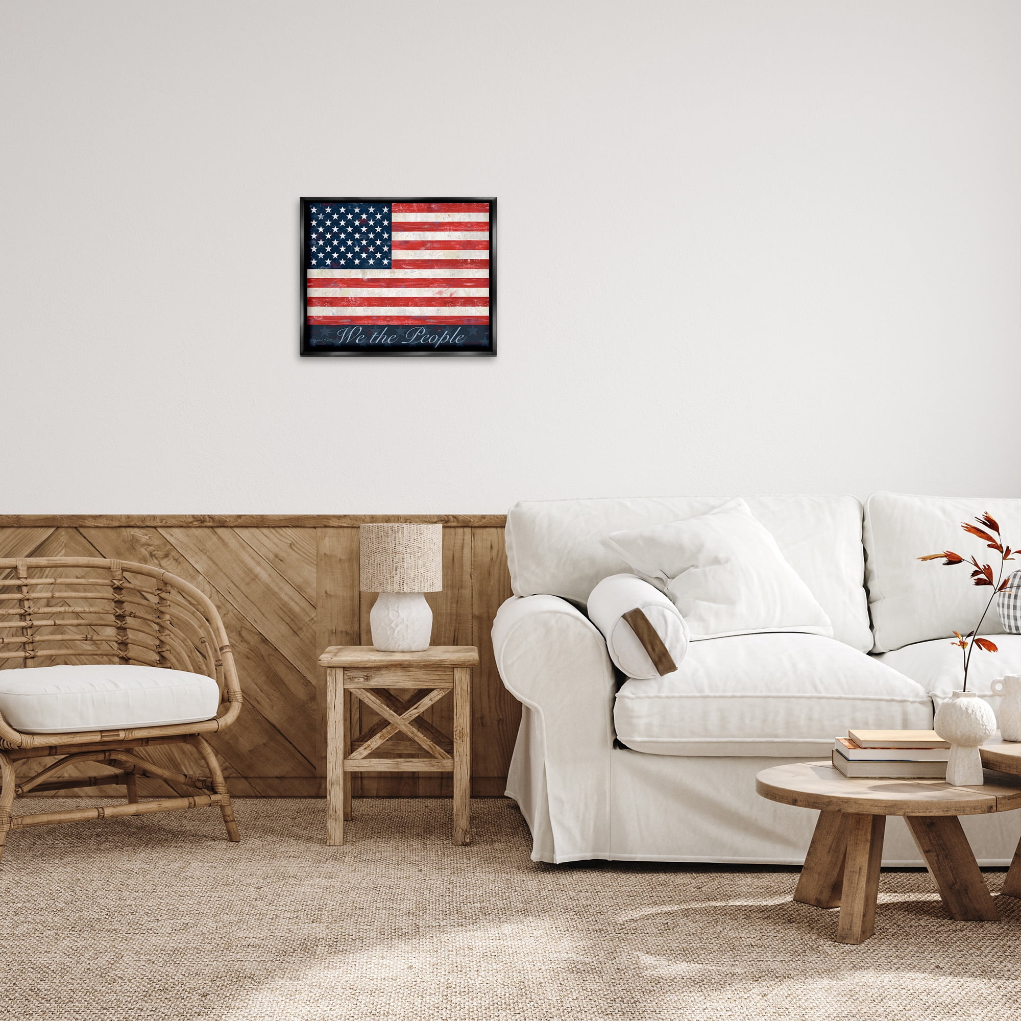 Stupell Industries We The People Flag Typography Painting Black Floater Framed Canvas Art Print Wall Art, 21 x 17