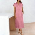 thumbnail image 2 of TaTaai Women's Short Sleeve Midi Dress Solid Color Lapel Collar Casual Dress with Side Slit Lightweight Stretchy Polyester Blend Gift, 2 of 7