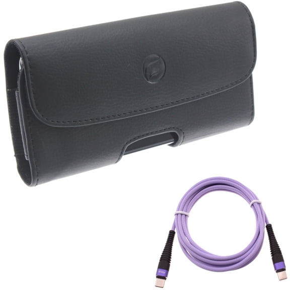 Type-C to USB-C Purple 6ft PD Cable w Leather Case Belt Clip for Samsung Galaxy A53 5G,A33 5G Phones - Long Charger Cord Power Wire Sync, Holster Cover Loops Pouch