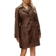 thumbnail image 3 of CILENON Women's Casual Jackets Women's Mid Length Leather Coat Long Sleeve Leather Trench Coat Fashion Coat (Coffee,S), 3 of 3