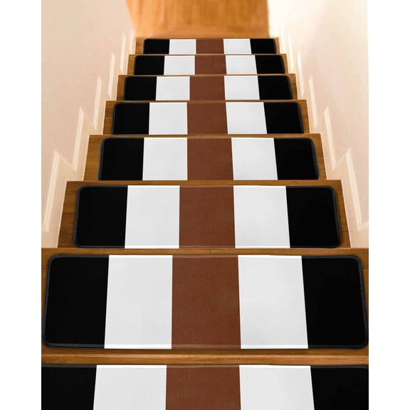 Stair Treads for Wooden Steps, Brown Black White Boho Peel and Stick Stair Treads with Reusable Adhesive, Contemporary Modern Art Non Slip Indoor Stairs Runner Rugs Mats for Elders Dogs 8"x30" 10PCS