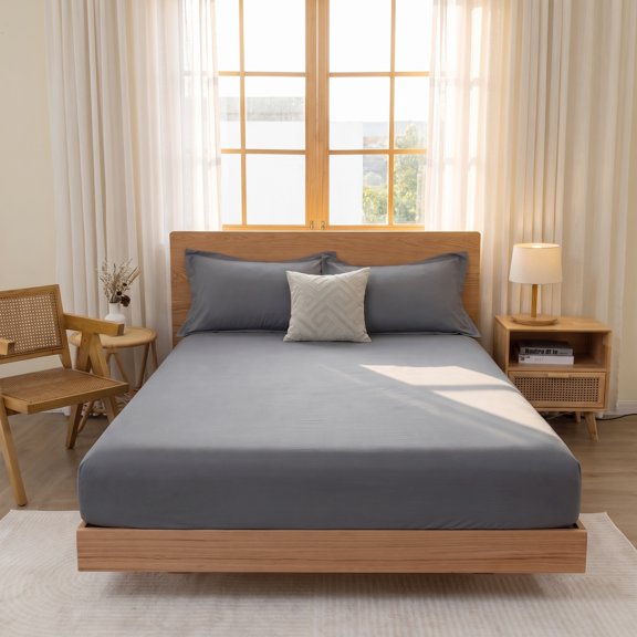 REGALWOVEN Fitted Microfiber Bed Sheets for All-Season Comfort and Breathability Light Grey 1 PC 53.9x74.8 inch