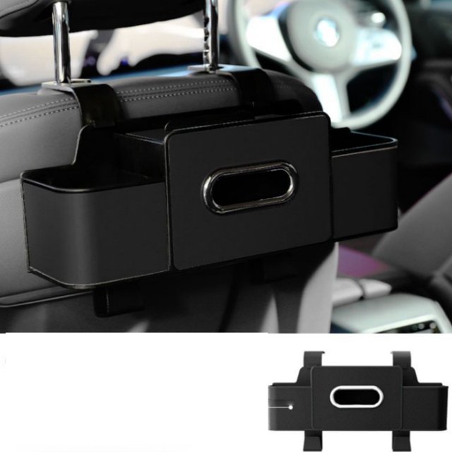 Thinsony ABS Car Seat Back Tissues Box With Cup Holder Hook Car Organized And Clutter-Free Handbag Car Caddys B