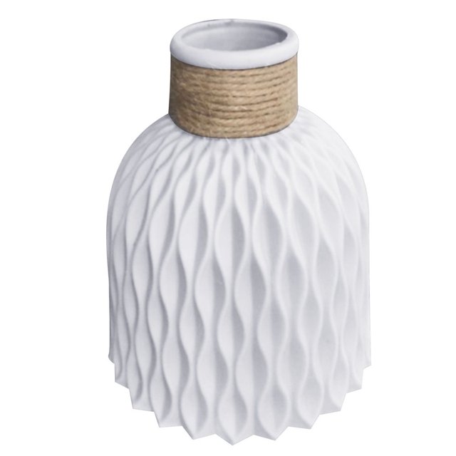 Nordic Style Plastic Faux Ceramics Striped Vase Desktop Decor for Home Vase