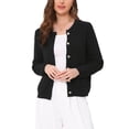 thumbnail image 1 of Suéter abierto Inspire Chic para mujer, sin cuello, con botones, estilo casual de negocios, cárdigan de punto grueso, talla XS, negro, 1 of 6