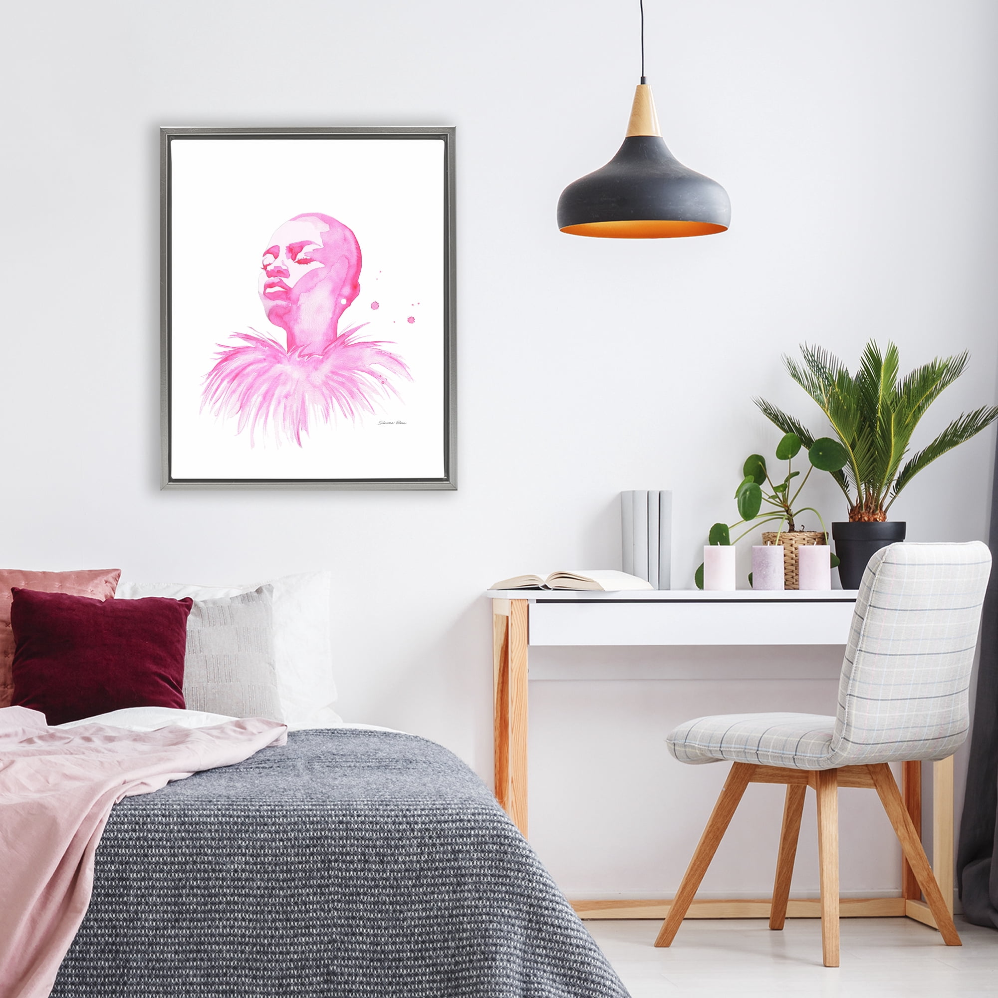 Stupell Industries In A Pink Mood Portrait Gray Framed Floater Canvas Wall Art, design by Simone Elum