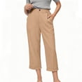 thumbnail image 6 of Plus Size Women's Lightweight Cotton Capri Pants with Pockets, Elastic Waist Straight Leg Casual Pants, Capris for Women Summer, Lounge Beach Travel Trousers with Pocket | UKHCCC,Khaki 2XL, 6 of 8