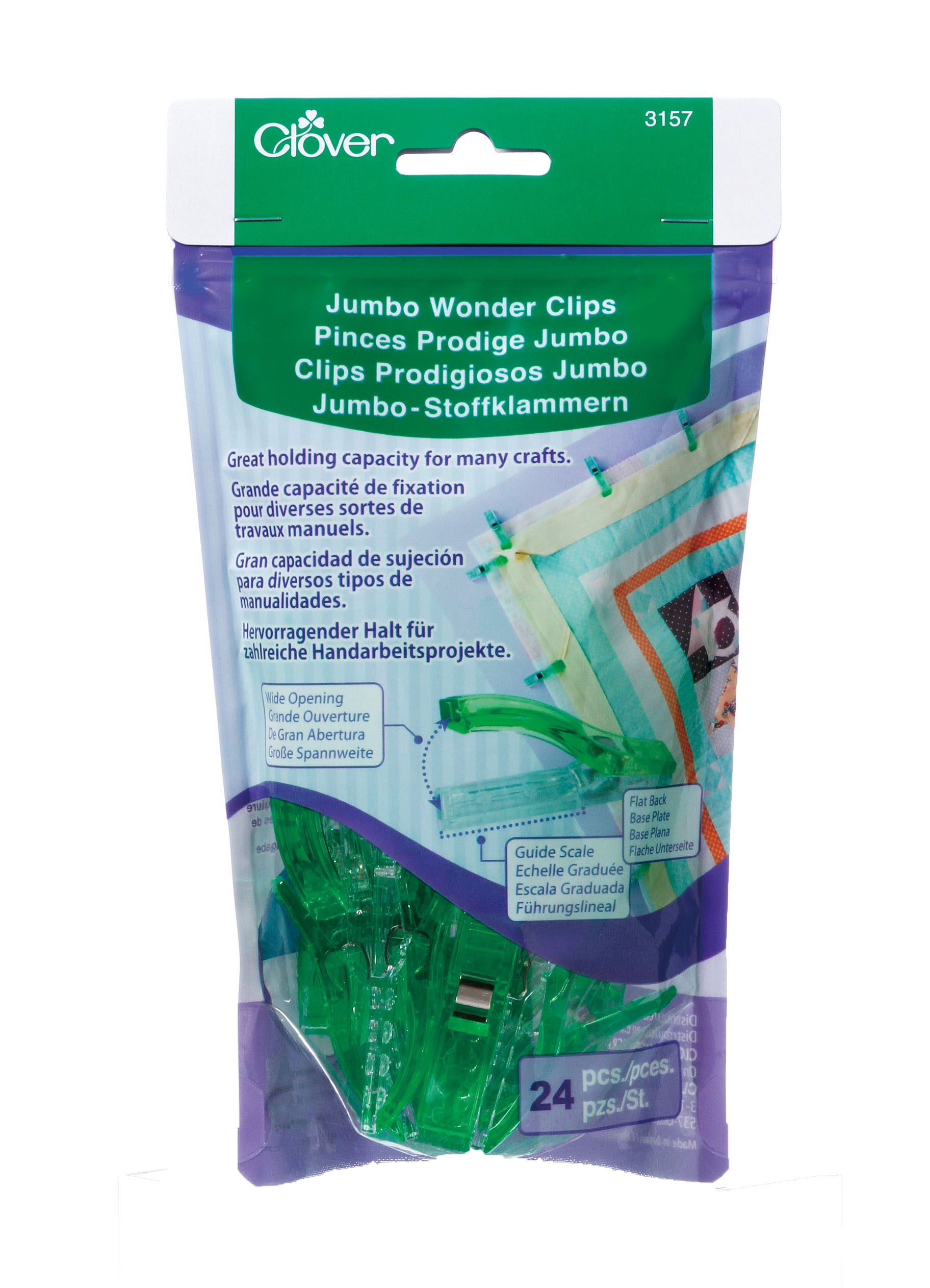 Clover Jumbo Green Wonder Clips, 24 Count