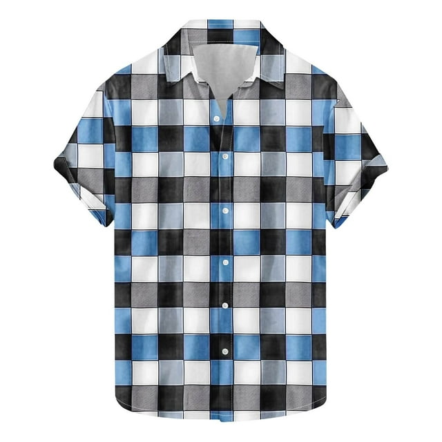 Jgppe Men's Button down Shirt Casual Plaid Collared Short Sleeve Shirts Plus Size Summer Tops Work