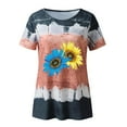 thumbnail image 4 of Hauts pour Femmes Décontractés Été Manches Courtes Tunique Ample T-Shirts Chic Henley Col Rond Mode Imprimé Blouses Basiques, 4 of 4