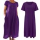 thumbnail image 5 of Vestido informal de mujer, de manga corta, cuello redondo, holgado y con bolsillos, en color liso., 5 of 5