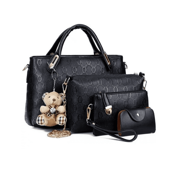 Set 4 Bolsas Mujer Moda Dama Crossbody Cosmetiquera Correa Negras